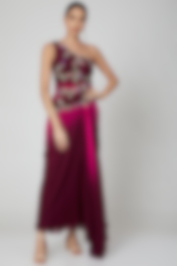 Fuchsia & Purple Ombre Embroidered Gown by Rajat & shradda