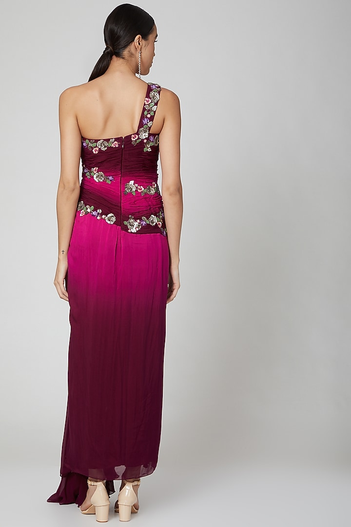 Fuchsia & Purple Ombre Embroidered Gown by Rajat & shradda at Pernia's Pop Up Shop
