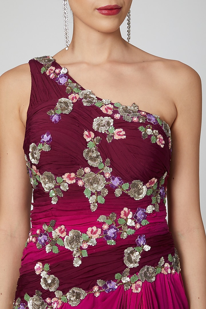 Fuchsia & Purple Ombre Embroidered Gown by Rajat & shradda at Pernia's Pop Up Shop