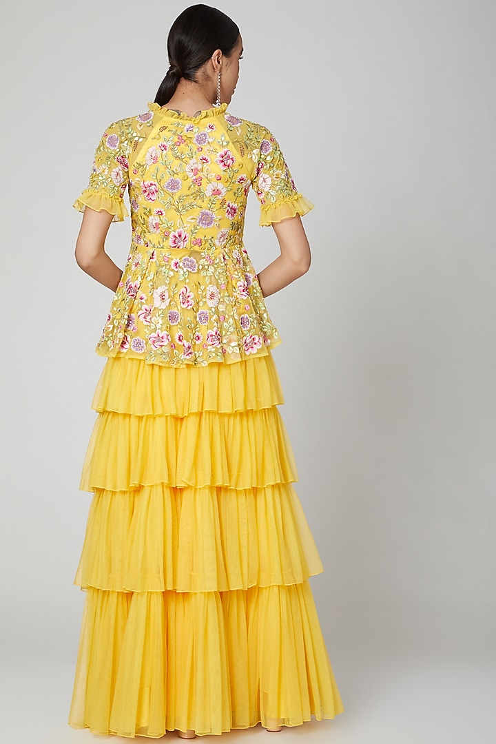 Yellow Embroidered Top With Skirt by Rajat & shradda at Pernia's Pop Up Shop