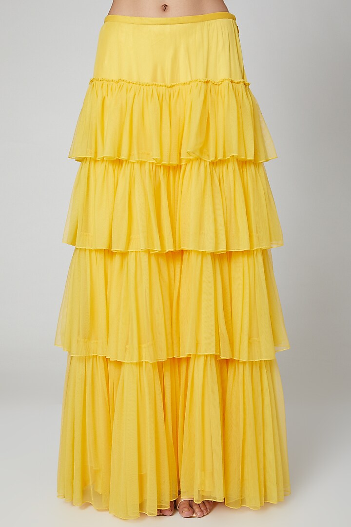 Yellow Embroidered Top With Skirt by Rajat & shradda at Pernia's Pop Up Shop