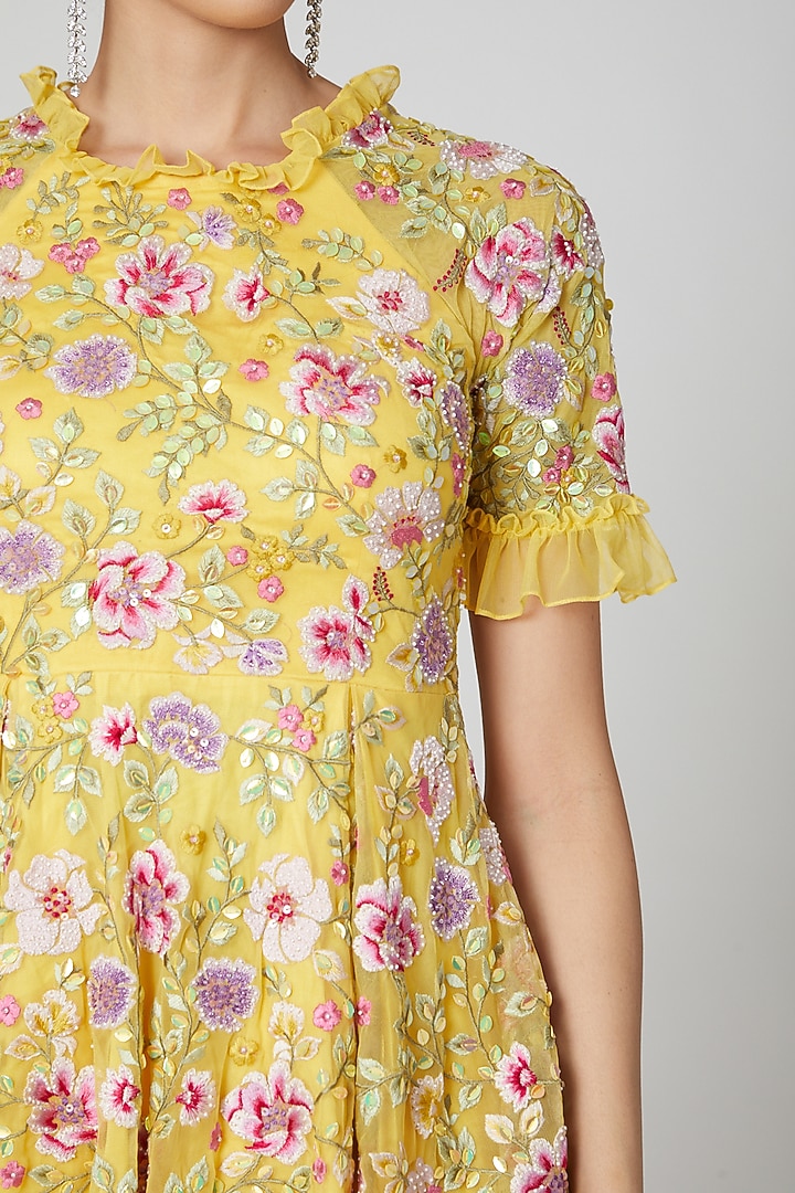 Yellow Embroidered Top With Skirt by Rajat & shradda at Pernia's Pop Up Shop