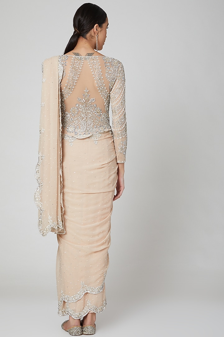 Nude Embroidered Wedding Saree Gown by Rajat & shradda at Pernia's Pop Up Shop