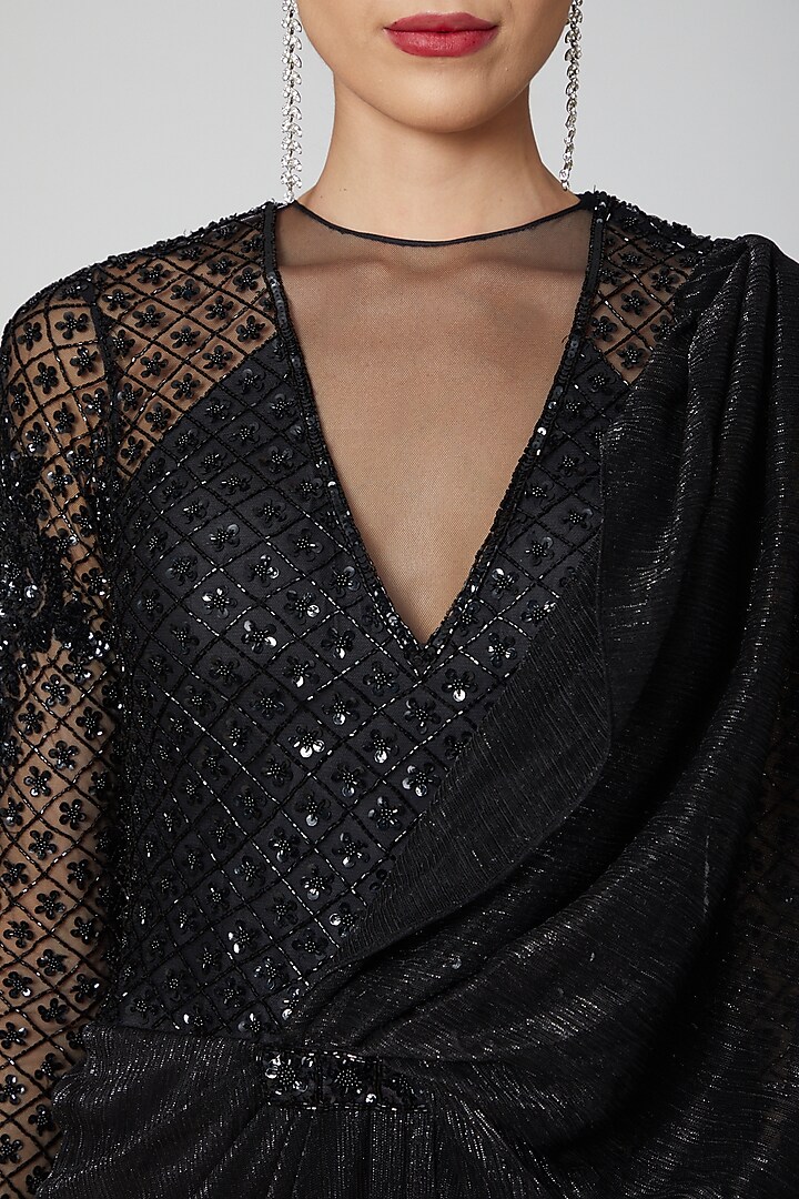 Black Embroidered Wedding Saree Set by Rajat & shradda at Pernia's Pop Up Shop