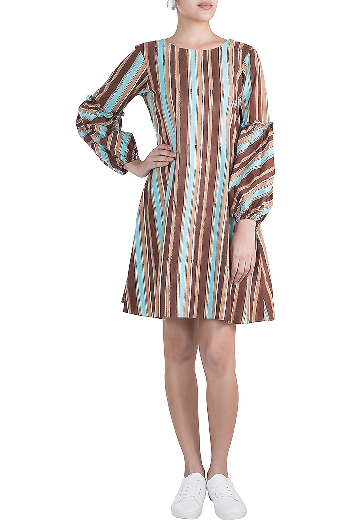 Multicolored Striped Ruffled Dress by Ruchira Nangalia at Pernia's Pop Up Shop