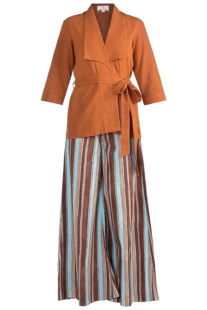 Ochre Brown Roped Top With Culotte Pants by Ruchira Nangalia