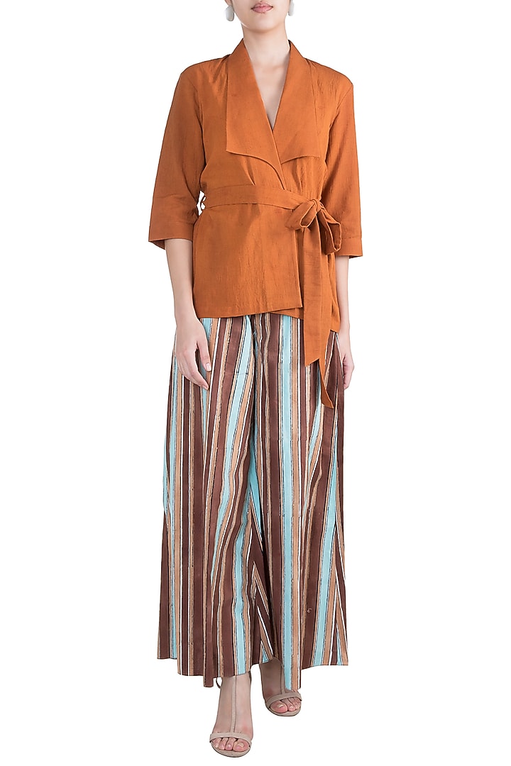 Ochre Brown Roped Top With Culotte Pants by Ruchira Nangalia at Pernia's Pop Up Shop