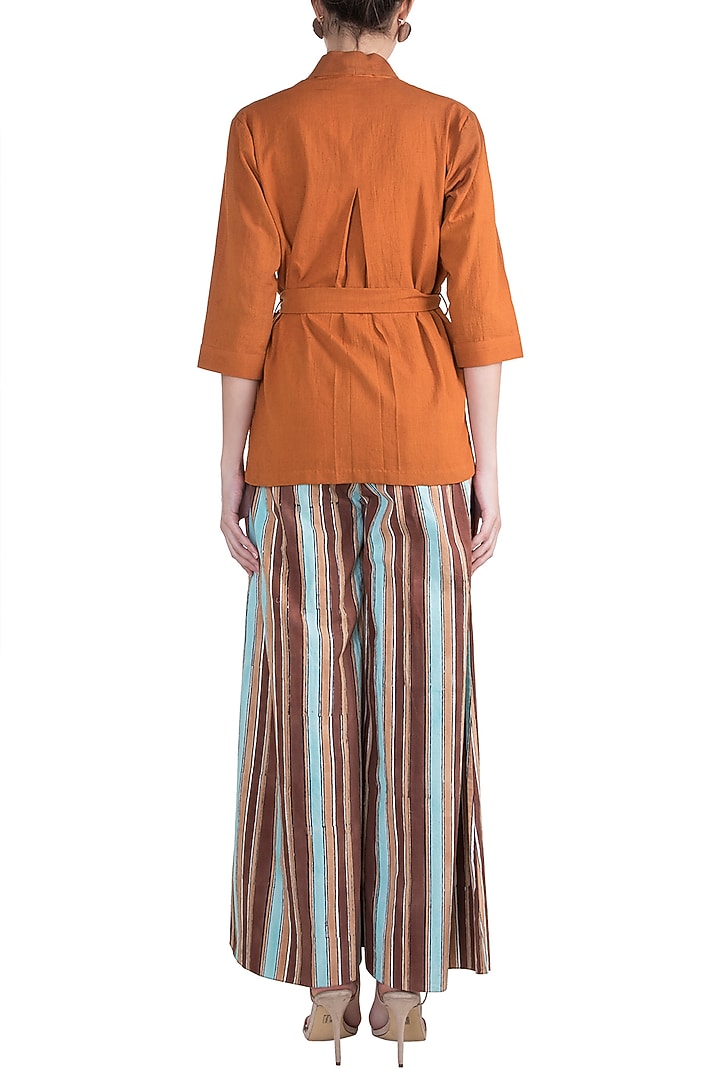 Ochre Brown Roped Top With Culotte Pants by Ruchira Nangalia at Pernia's Pop Up Shop