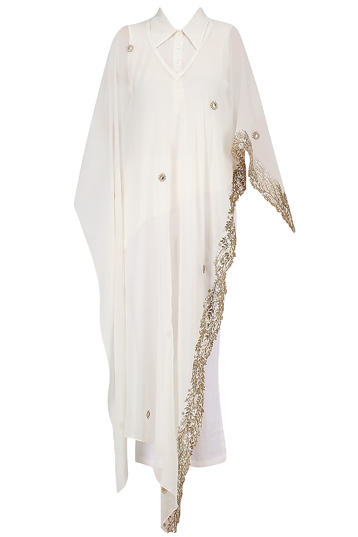 Ivory embroidered cape, shirt and pants set available only at Pernia's ...
