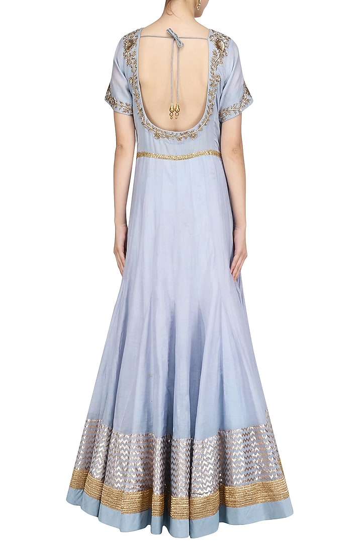 Baby blue zardozi embroidered anarkali set available only at Pernia's Pop Up Shop.