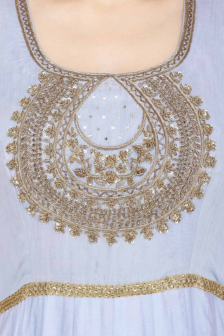 Baby blue zardozi embroidered anarkali set available only at Pernia's Pop Up Shop.