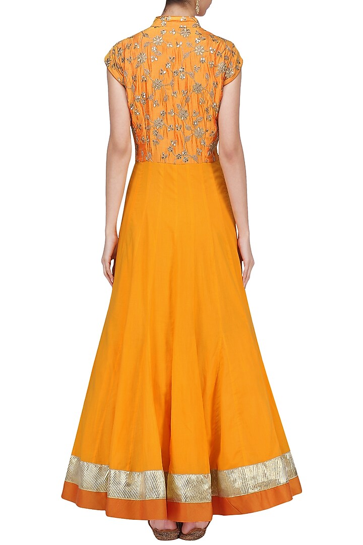 Yellow zari and sequins embroidered anarkali set available only at Pernia's Pop Up Shop.