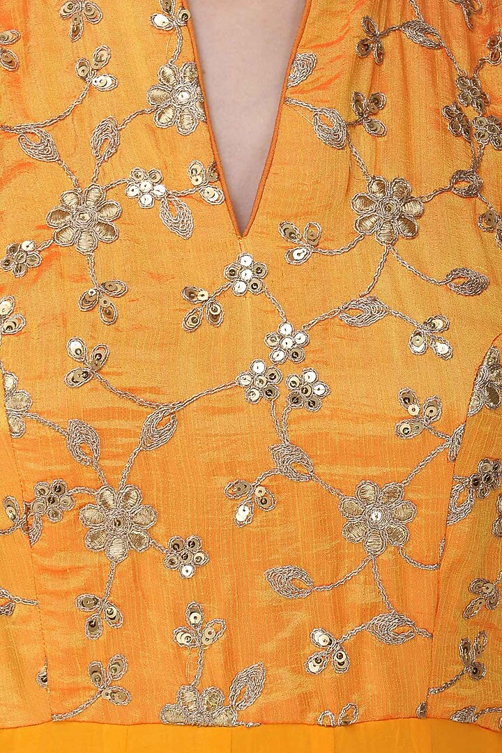 Yellow zari and sequins embroidered anarkali set available only at Pernia's Pop Up Shop.
