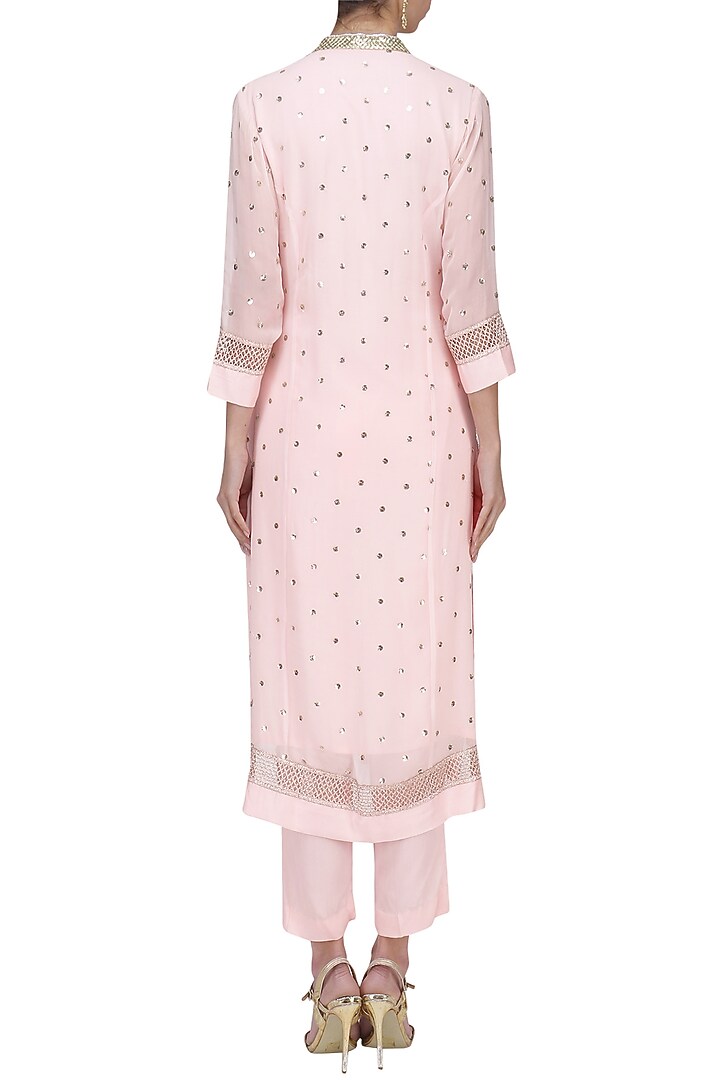 Pale pink sequins embroidered kurta with pants set available only at Pernia's Pop Up Shop.