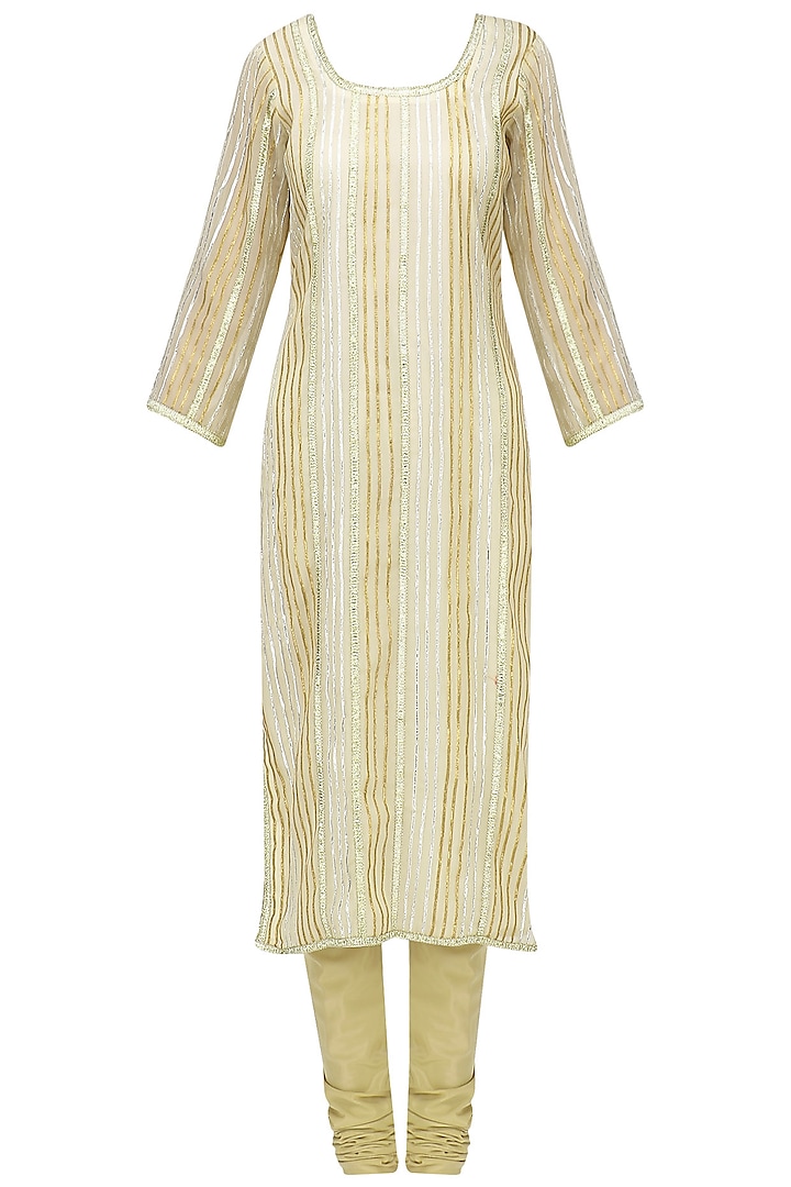 Beige gota work kurta set available only at Pernia's Pop Up Shop. 2024