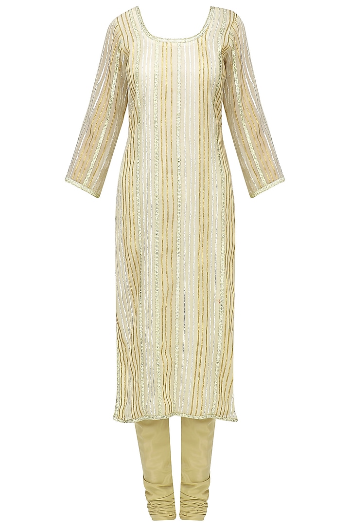 Beige gota work kurta set available only at Pernia's Pop Up Shop.