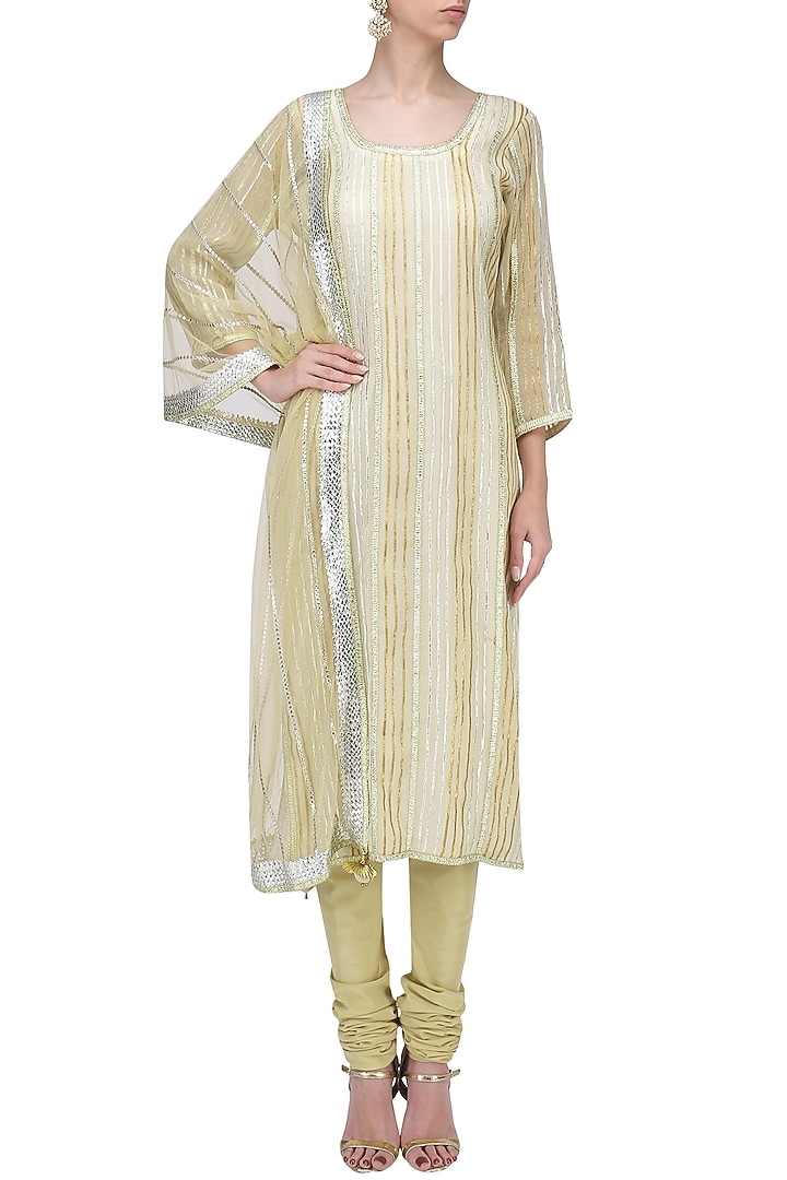 Beige gota work kurta set available only at Pernia's Pop Up Shop.