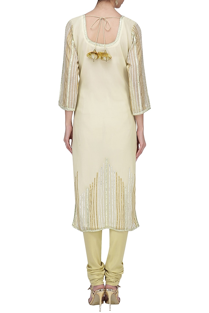Beige gota work kurta set available only at Pernia's Pop Up Shop.