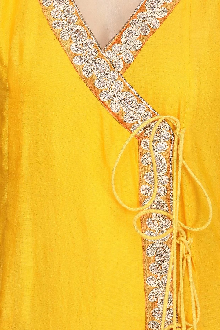 Yellow ombre embroidered angrakha anarkali set available only at Pernia's Pop Up Shop.