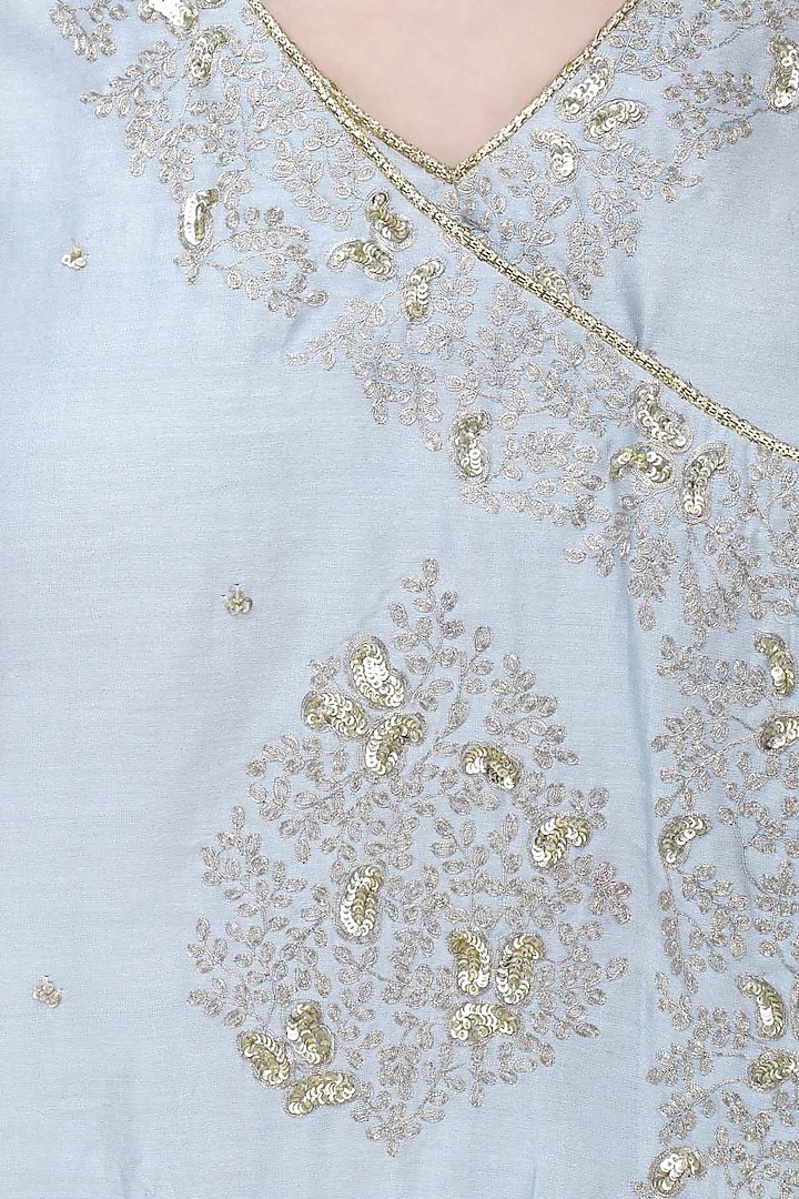 Blue embroidered angrakha anarkali set available only at Pernia's Pop Up Shop.