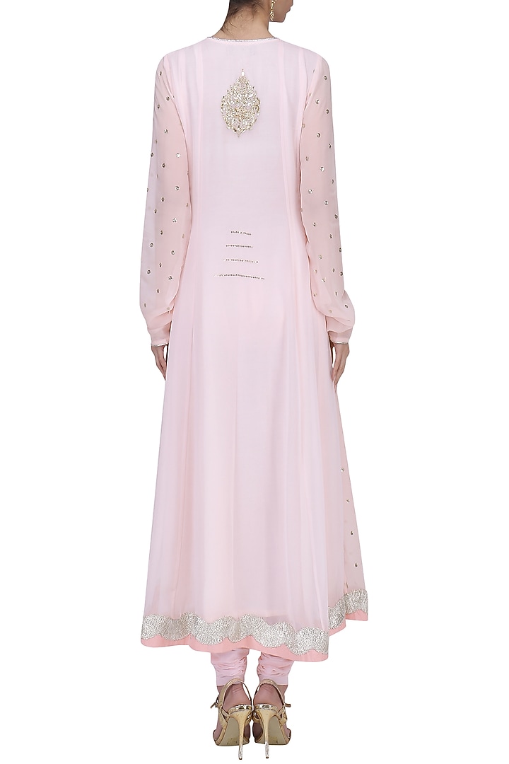 Baby pink sequins embroidered angrakha anarkali set available only at Pernia's Pop Up Shop.