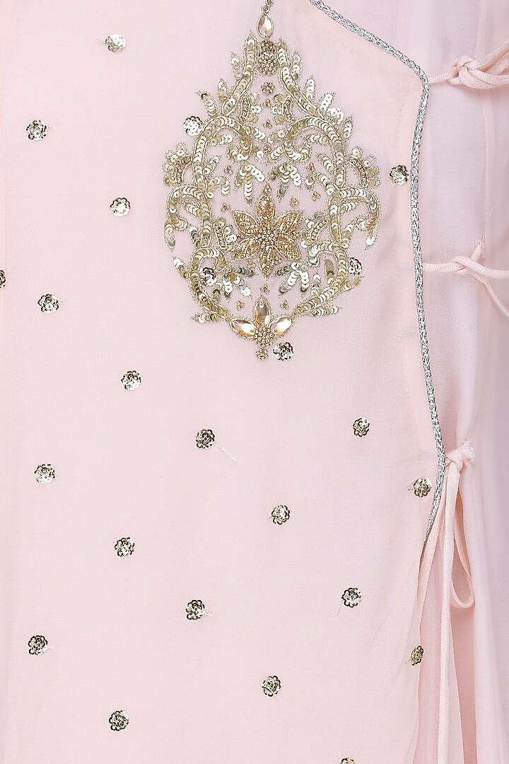 Baby pink sequins embroidered angrakha anarkali set available only at Pernia's Pop Up Shop.