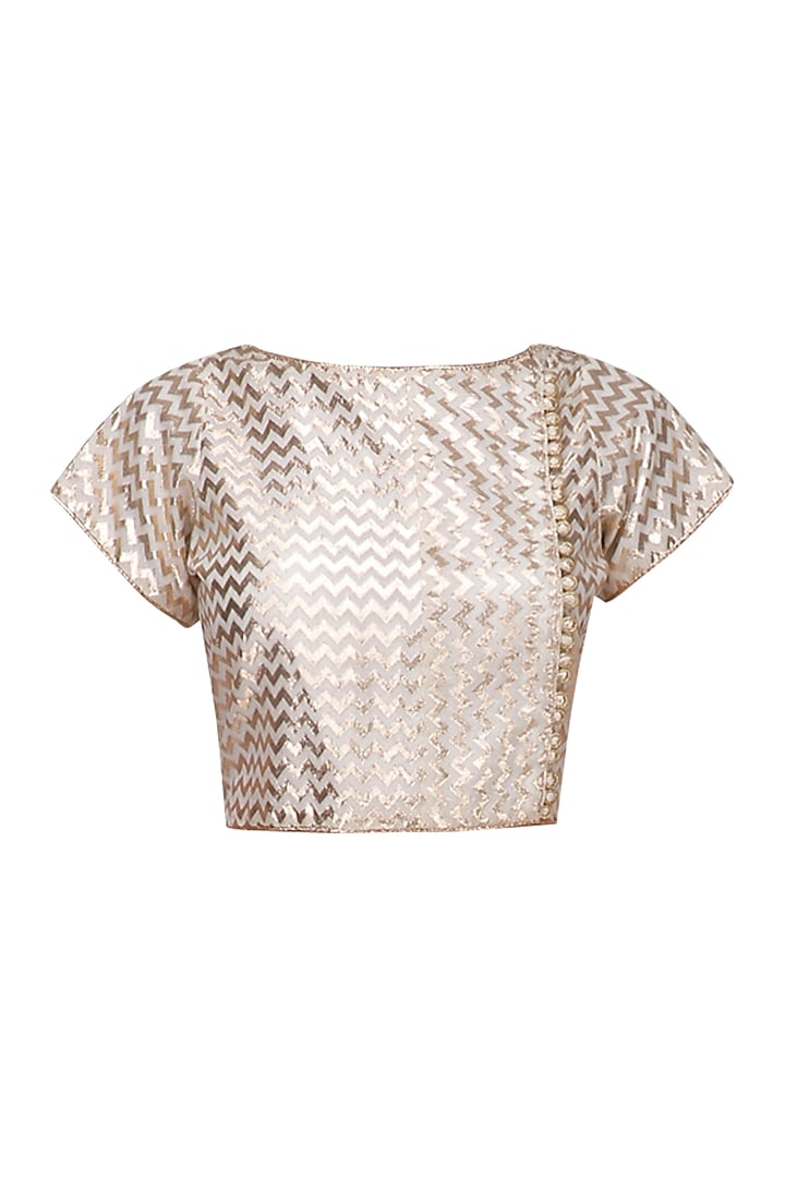 Cream and Gold Embroidered Crop Top by RANG by Manjula Soni