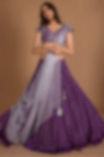 Purple Embroidered Wedding Lehenga Set by Ruchira Nangalia at Pernia's Pop Up Shop