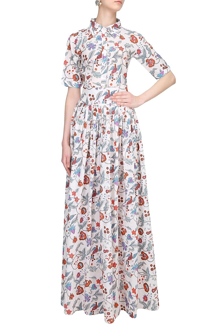 Indigo floral block printed shirt maxi dress available only at Pernia's Pop Up Shop.