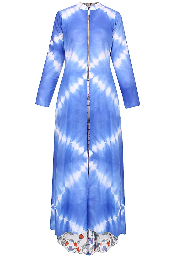 Indigo tye and dye tunic and block print wide legged pants set available only at Pernia's Pop Up Shop.