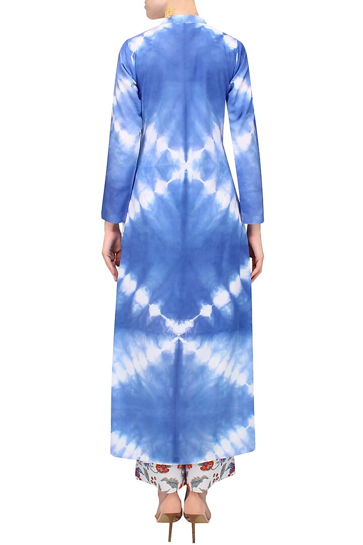 Indigo tye and dye tunic and block print wide legged pants set available only at Pernia's Pop Up Shop.