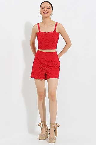 Red Cotton Blend Bustier by Ranna Gill