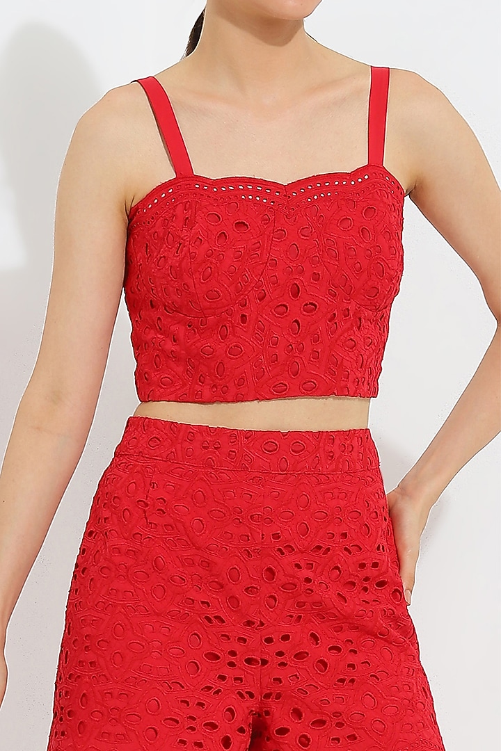 Red Cotton Blend Bustier by Ranna Gill at Pernia's Pop Up Shop