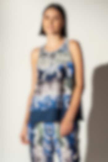 Multi-Colored Linen Blend Shibori Printed Tank Top by Ranna Gill at Pernia's Pop Up Shop