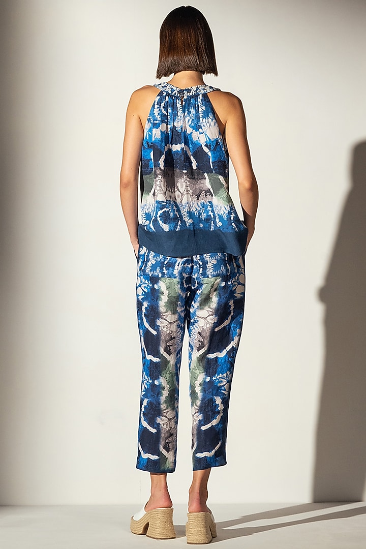 Multi-Colored Linen Blend Shibori Printed Tank Top by Ranna Gill at Pernia's Pop Up Shop