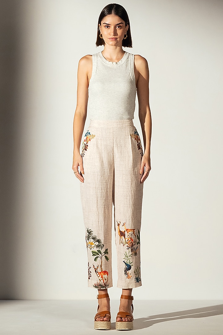 Multi-Colored Linen Blend Printed Pants by Ranna Gill at Pernia's Pop Up Shop