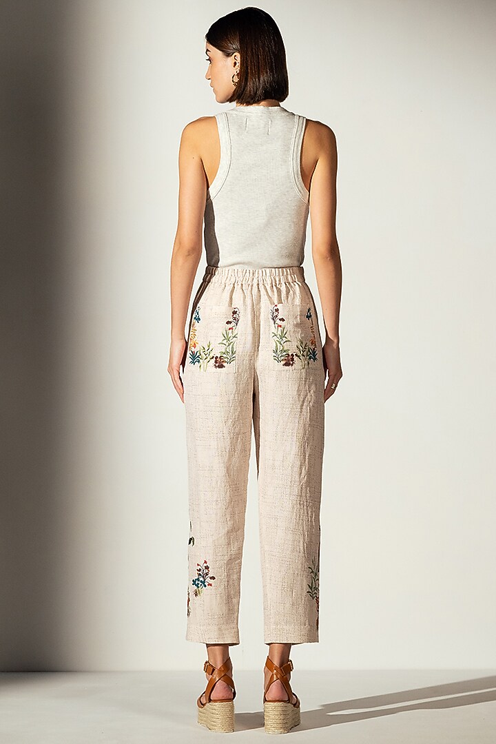 Multi-Colored Linen Blend Printed Pants by Ranna Gill at Pernia's Pop Up Shop