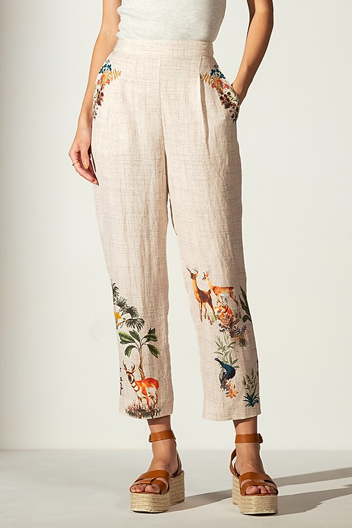 Multi-Colored Linen Blend Printed Pants by Ranna Gill at Pernia's Pop Up Shop