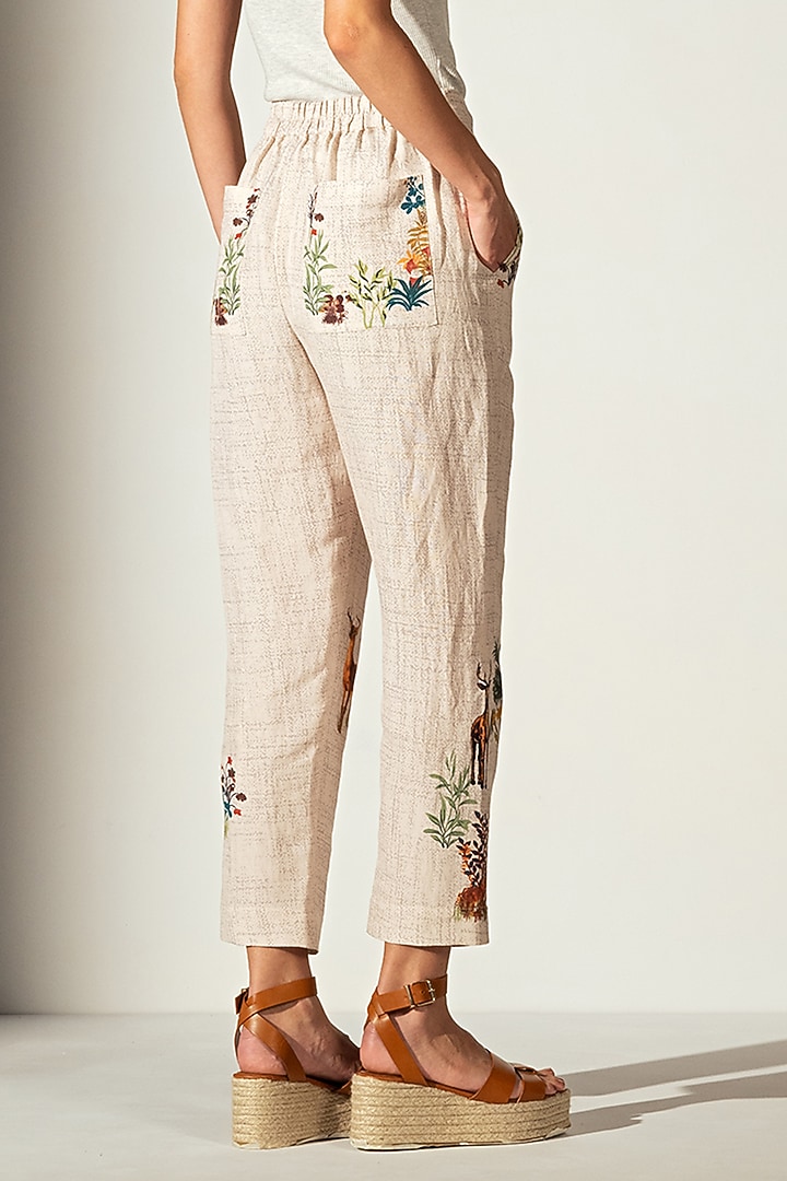Multi-Colored Linen Blend Printed Pants by Ranna Gill at Pernia's Pop Up Shop