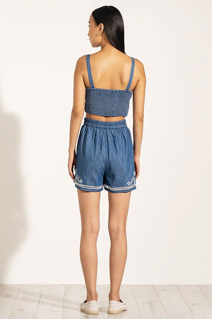 Blue Denim Embroidered Bustier by Ranna Gill at Pernia's Pop Up Shop
