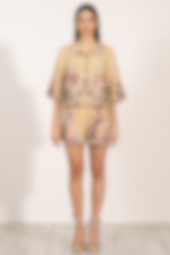 Gold Linen Viscose Printed Shorts by Ranna Gill at Pernia's Pop Up Shop