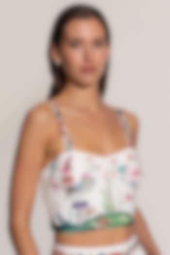 Ivory Cotton Floral Printed Bustier by Ranna Gill at Pernia's Pop Up Shop