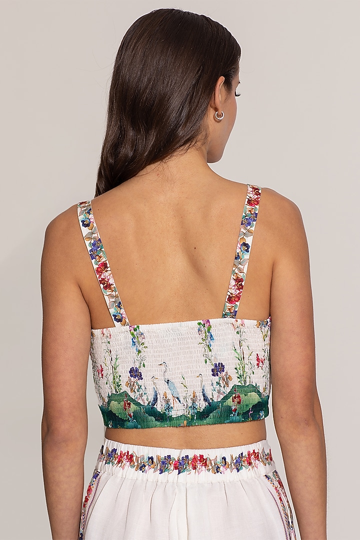 Ivory Cotton Floral Printed Bustier by Ranna Gill at Pernia's Pop Up Shop
