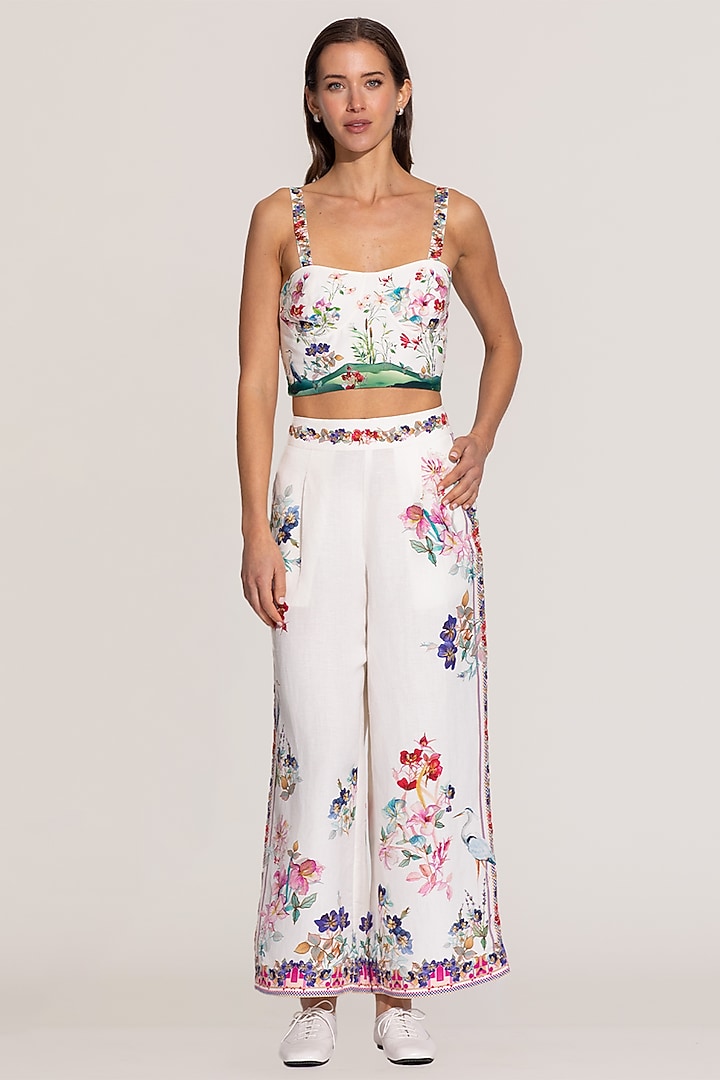 Ivory Cotton Floral Printed Bustier by Ranna Gill at Pernia's Pop Up Shop