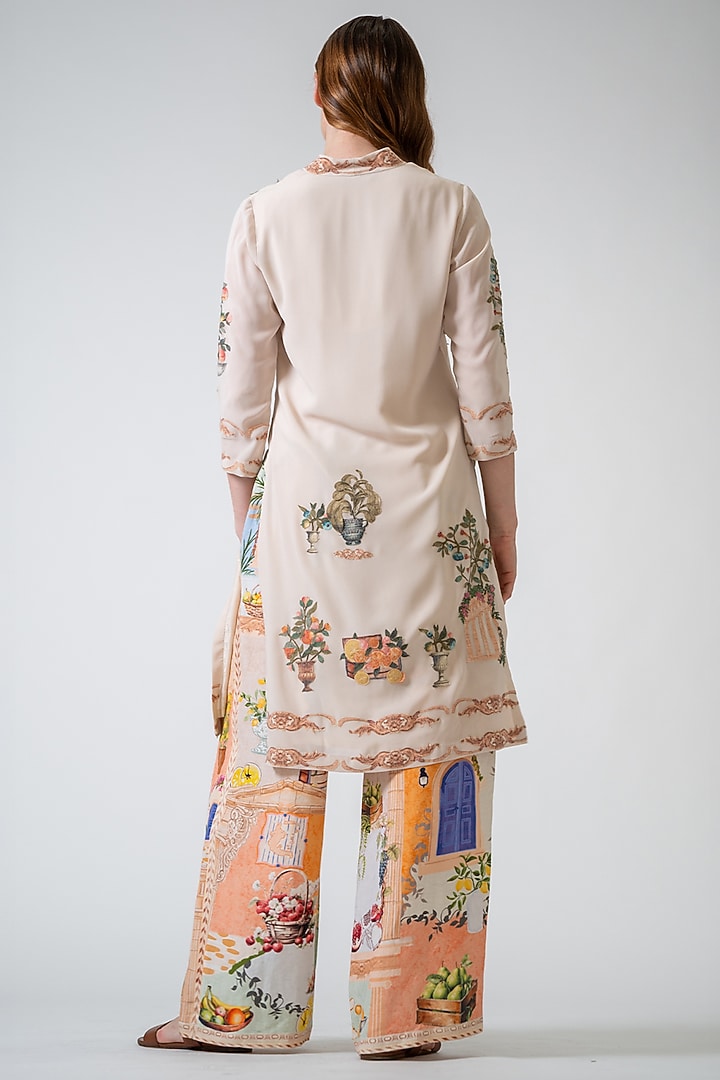 Beige China Georgette Printed Tunic by Ranna Gill at Pernia's Pop Up Shop