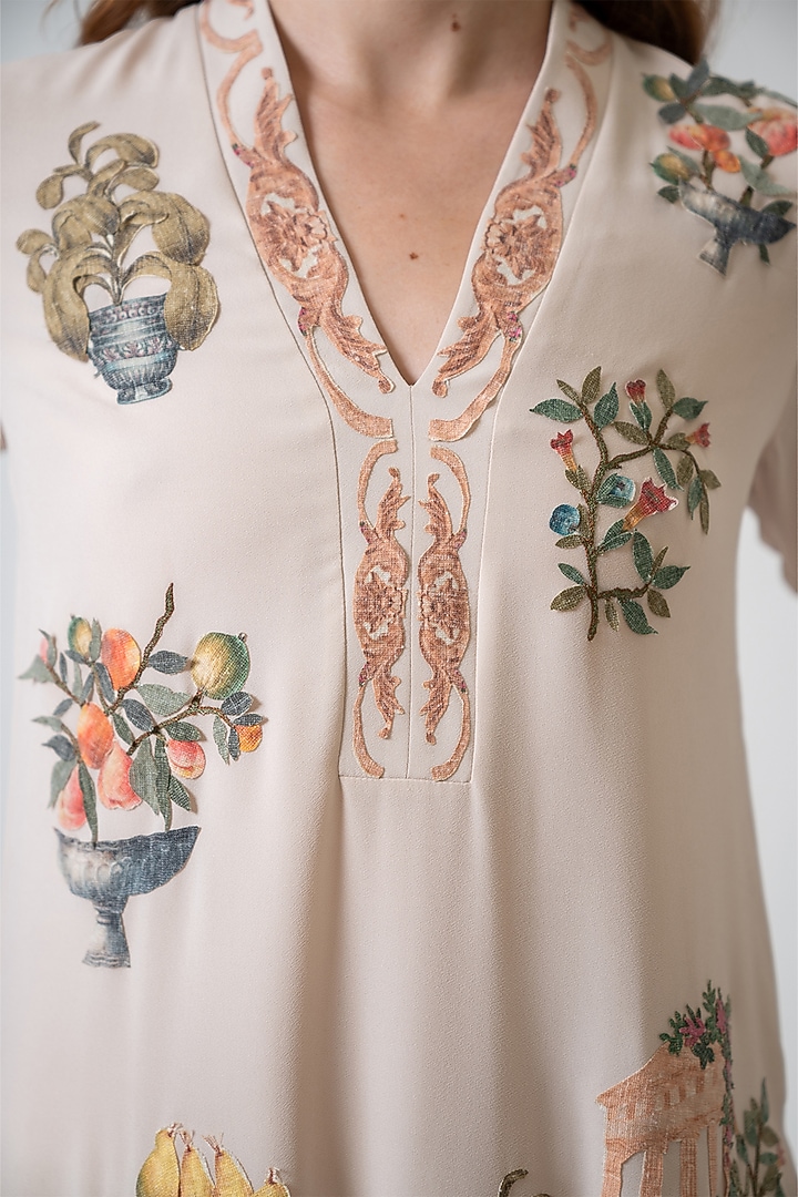 Beige China Georgette Printed Tunic by Ranna Gill at Pernia's Pop Up Shop
