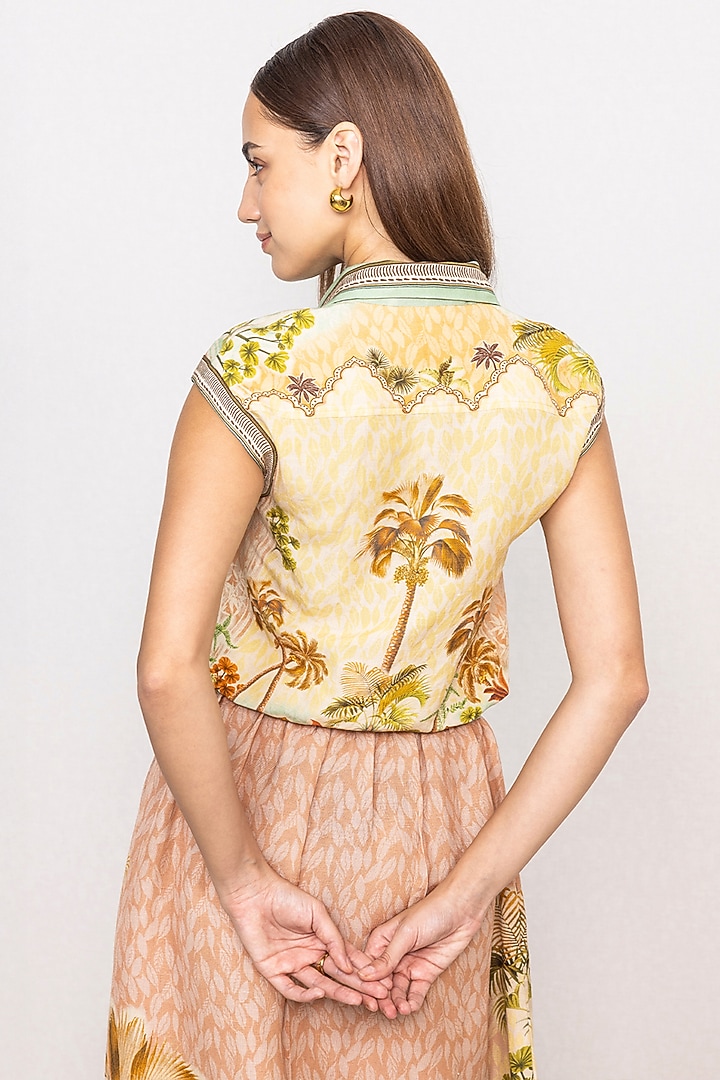 Multi-Colored Linen Viscose Printed Crop Top by Ranna Gill at Pernia's Pop Up Shop