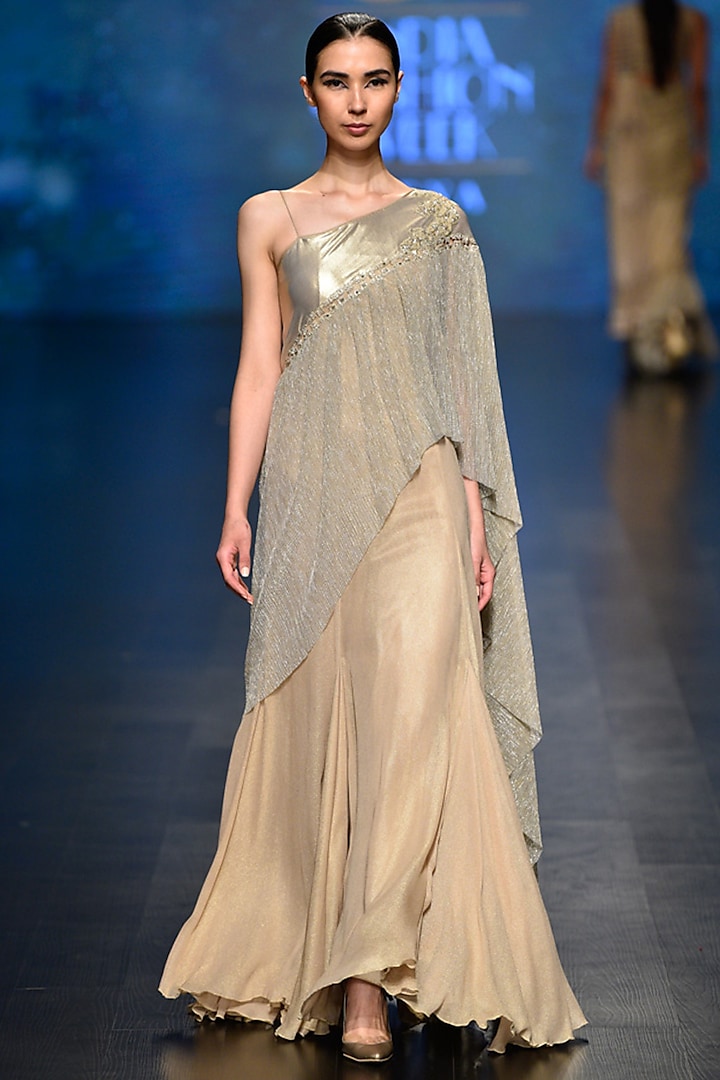 Pale Gold A-Line Embroidered Gown by Rabani & Rakha