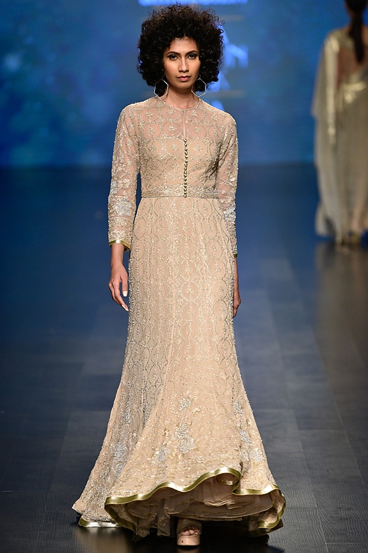 Pale gold sequins and beads embroidered gown available only at Pernia's Pop Up Shop.