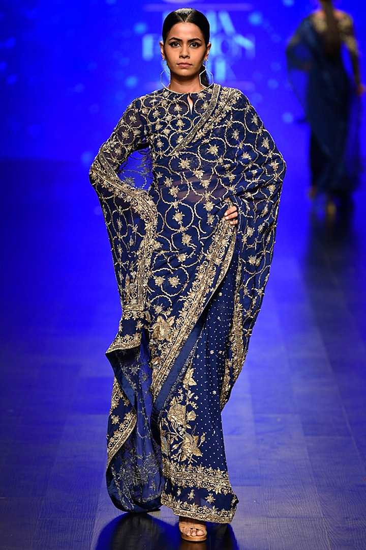 Blue jaal embroidered saree available only at Pernia's Pop Up Shop.